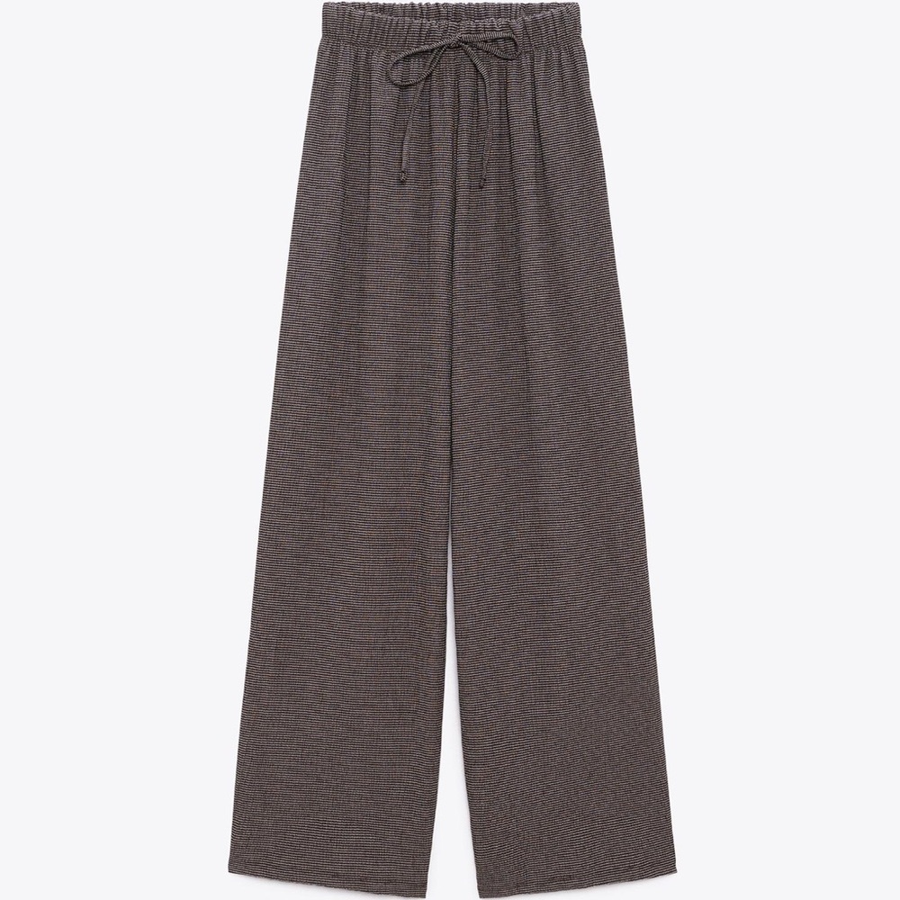 Zara Wide-Leg Drawstring Knit Pants in Charcoal Brown
